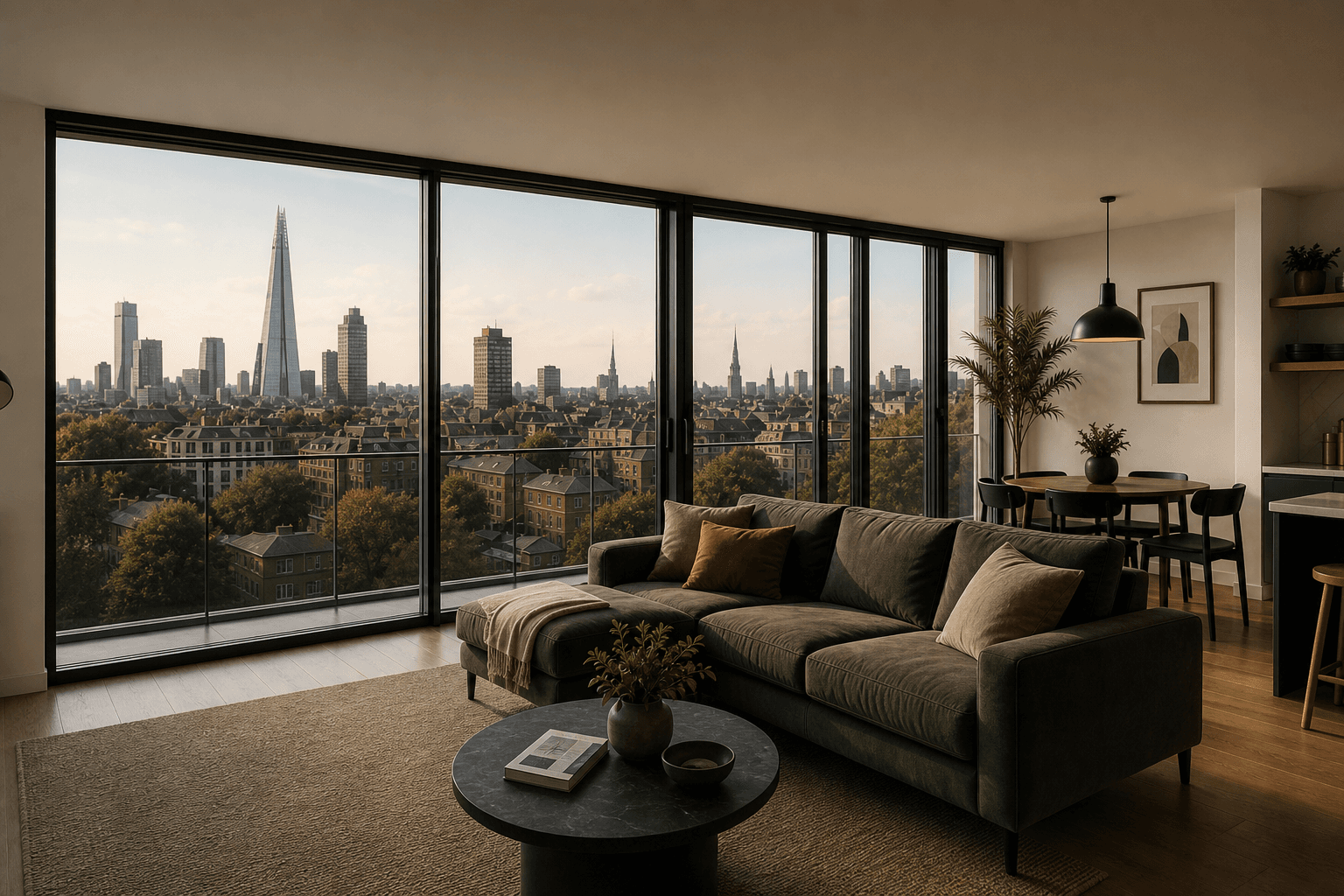 Placeholder photograph of the apartment living room